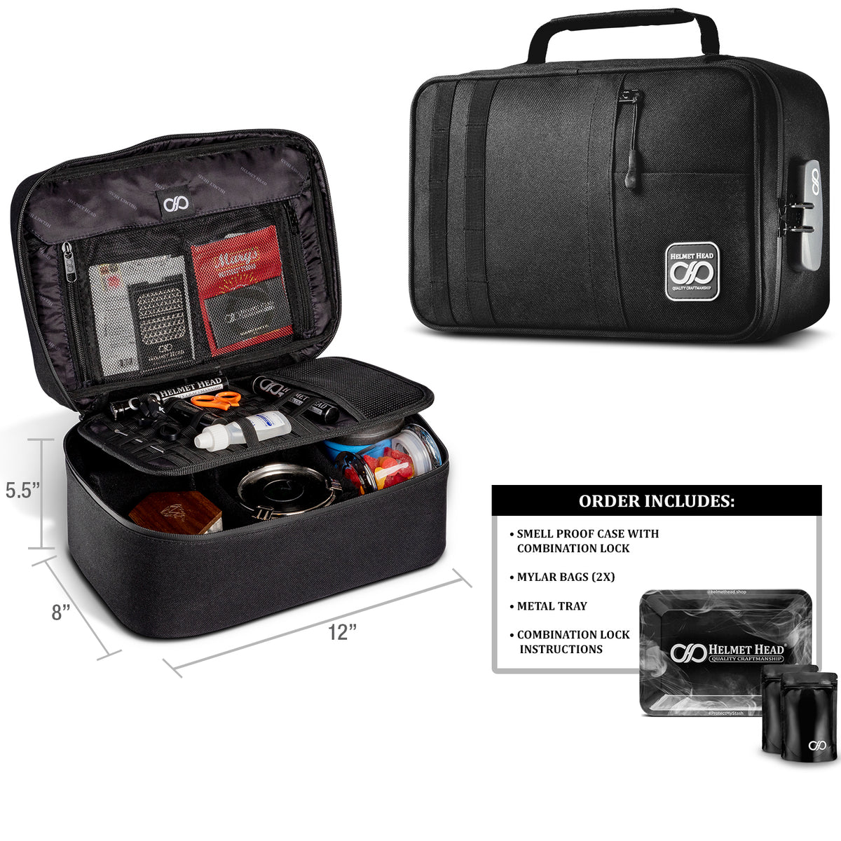 Helmet Head XL Smell Proof Case KJ33 - Black | Large Smell Proof Bag