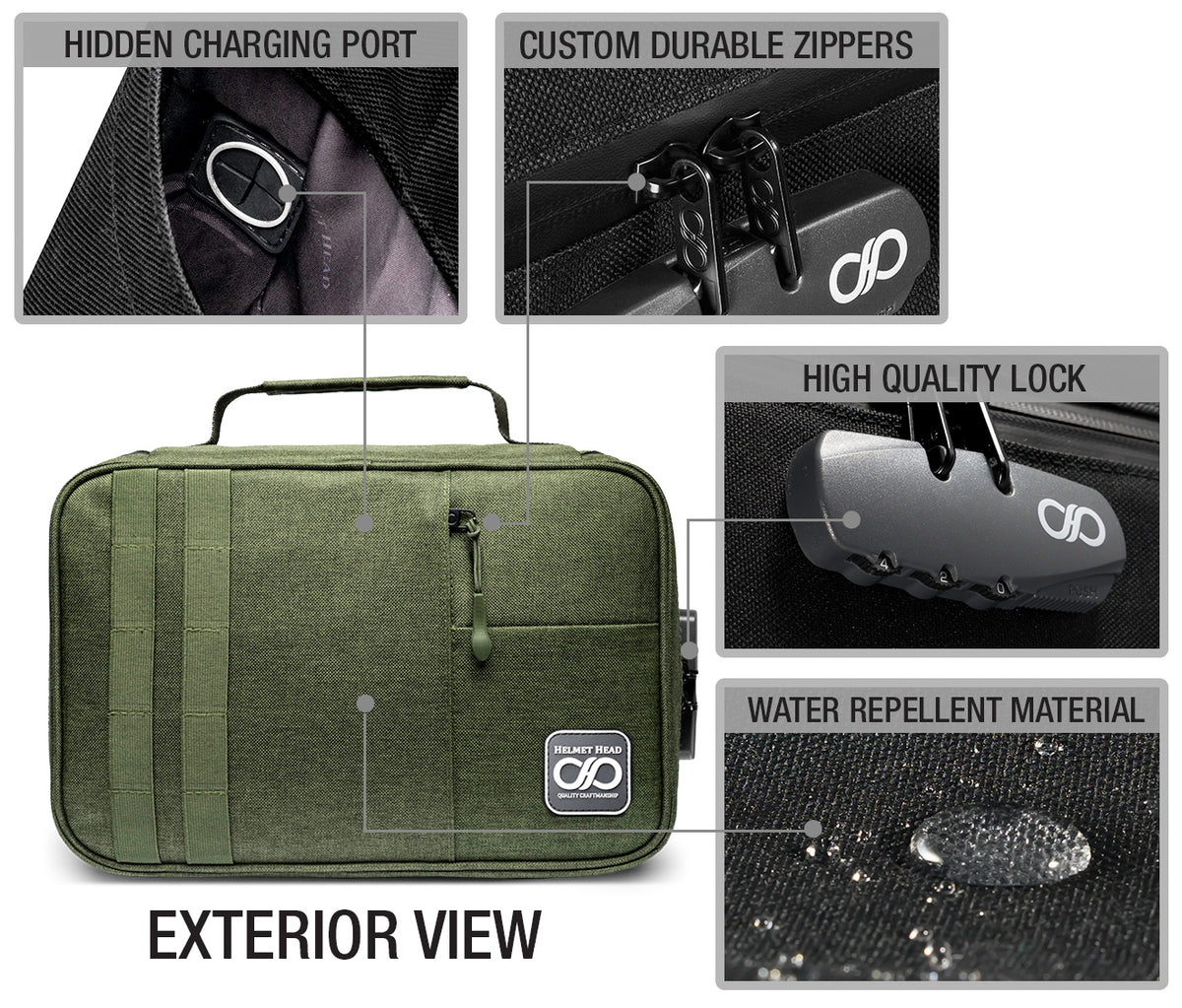 Helmet Head XL Smell Proof Case KJ33 - Green | Large Smell Proof St