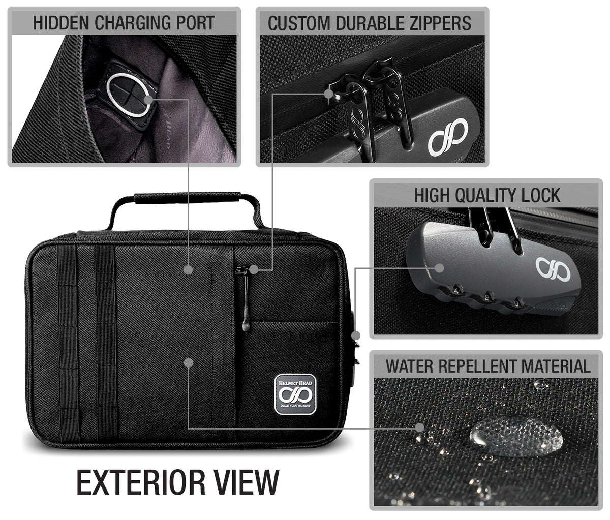 Helmet Head XL Smell Proof Case KJ33 - Black | Large Smell Proof Bag